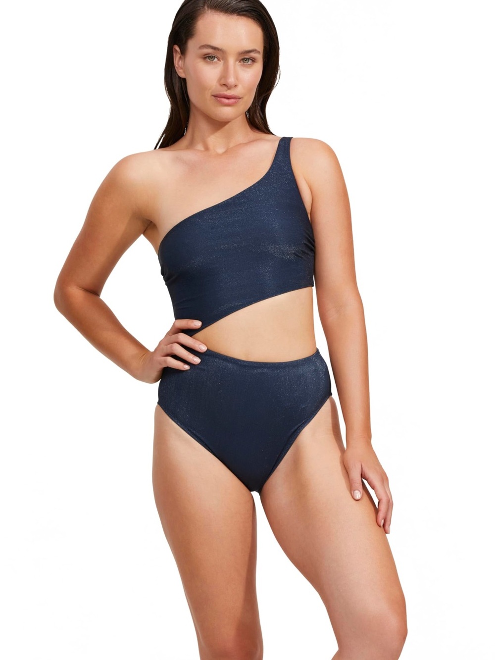Gottex Luma High End One Shoulder Cut Out One Piece Swimsuit Women’s Size 6 Blue